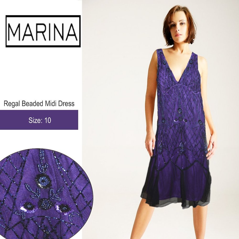 Marina: Beaded Midi Formal/Prom Dress with Tulle Hem
